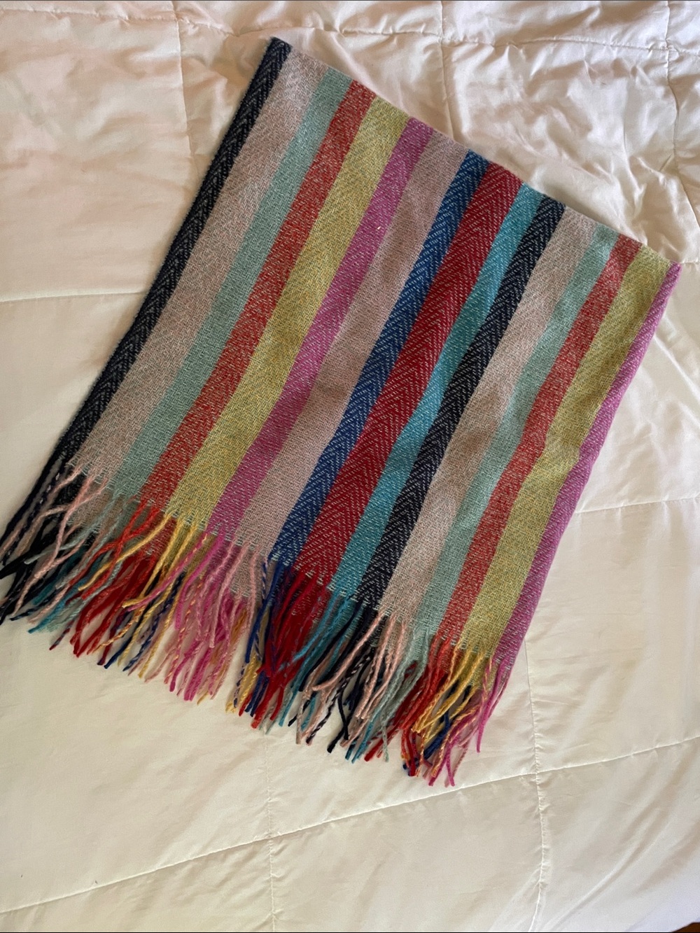 Multi-Color Striped Fringe Scarf - Women Accessories